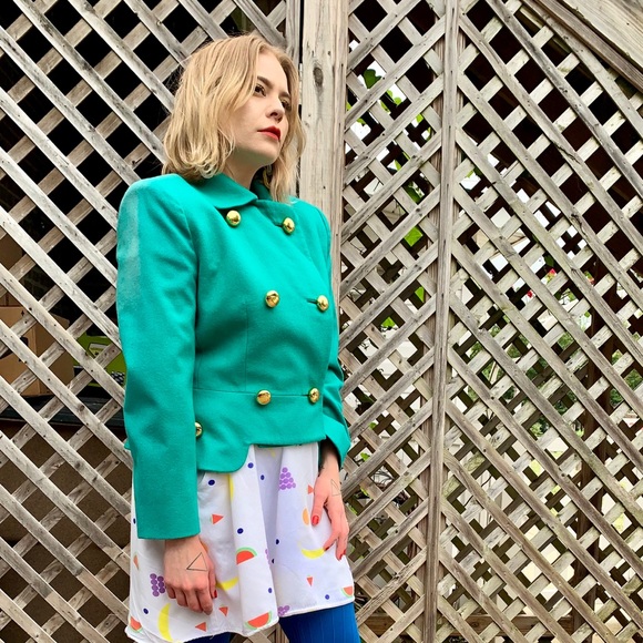 Vintage Teal Wool Gold Button Jacket - Picture 6 of 8